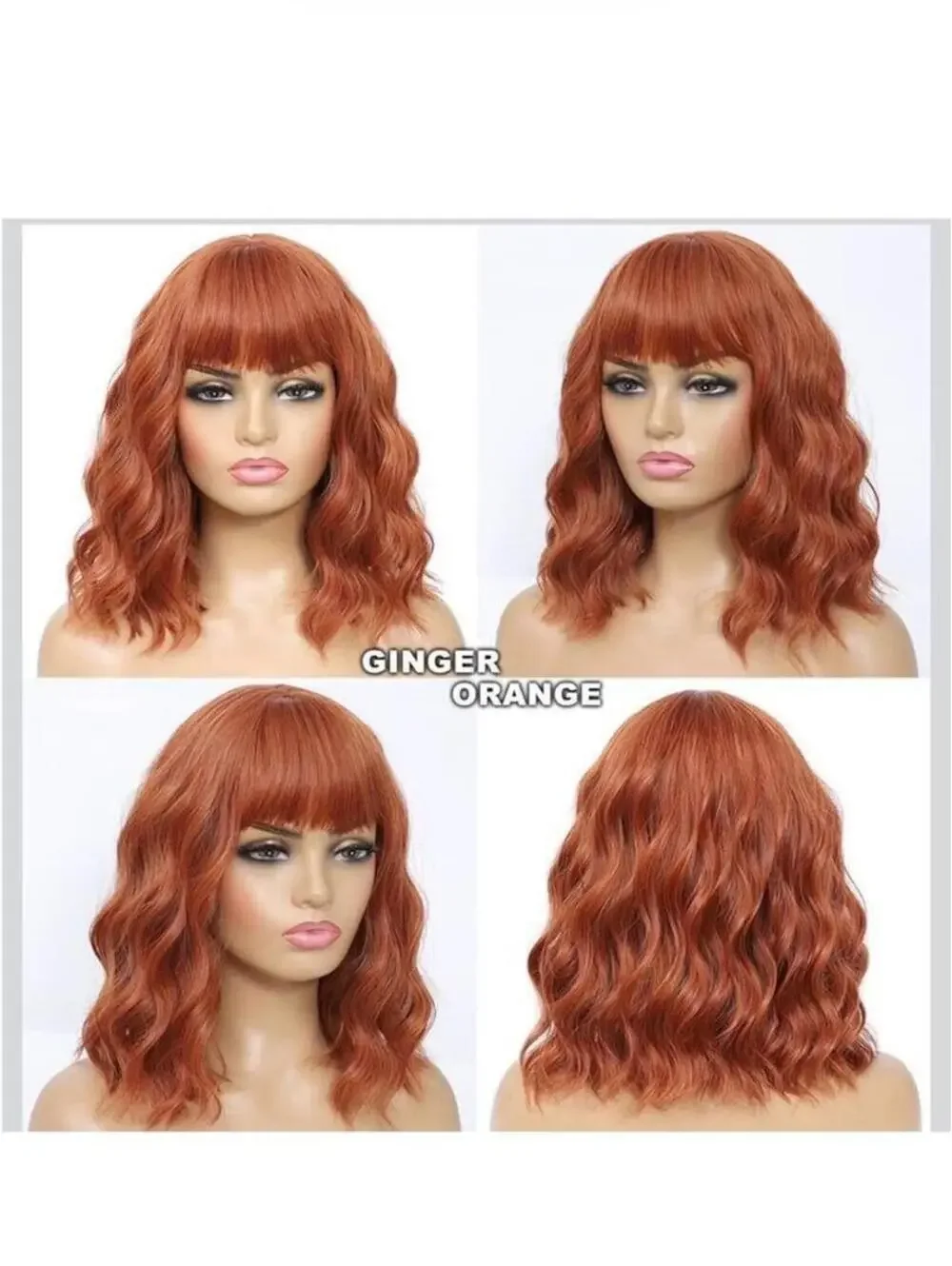 Wavy Copper Red Bob Wig with Bangs - Stylish Womens Synthetic Hair - New in Box